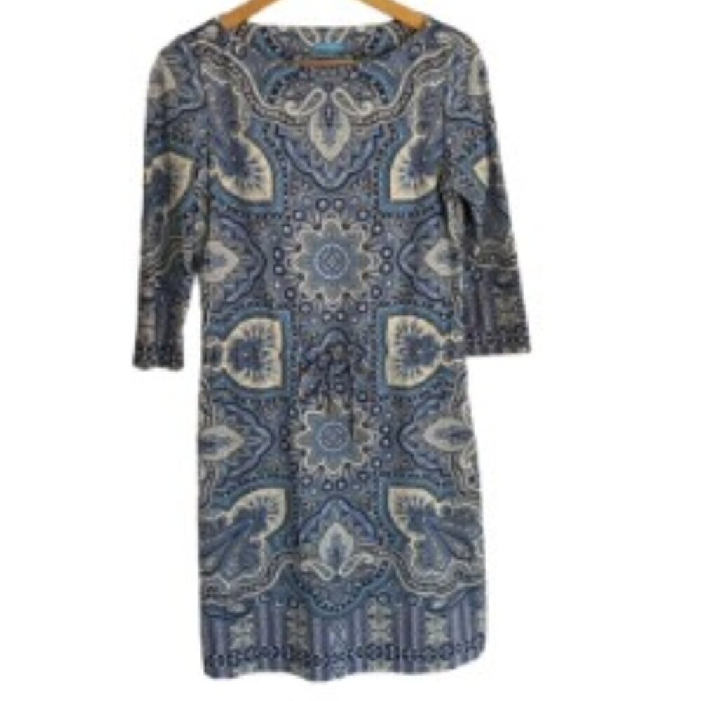 J. McLaughlin Blue & White Paisley Dress Medium